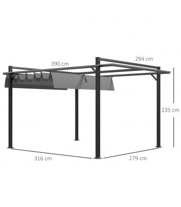 Outsunny 3 x 4m Pergola with Retractable Roof and Aluminium Frame, Grey