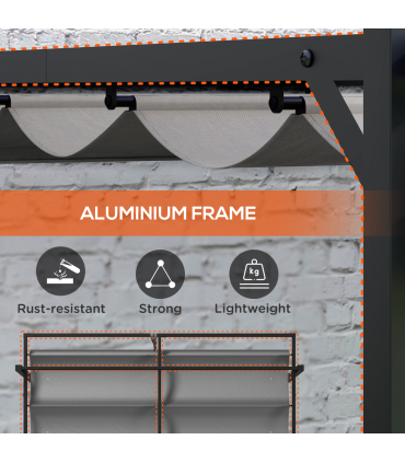 Outsunny 3 x 4m Pergola with Retractable Roof and Aluminium Frame, Grey