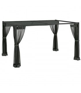 Outsunny 3 x 4m Pergola with Retractable Roof and Netting, Dark Grey