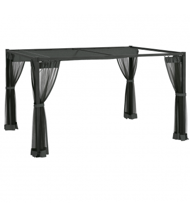 Outsunny 3 x 4m Pergola with Retractable Roof and Netting, Dark Grey