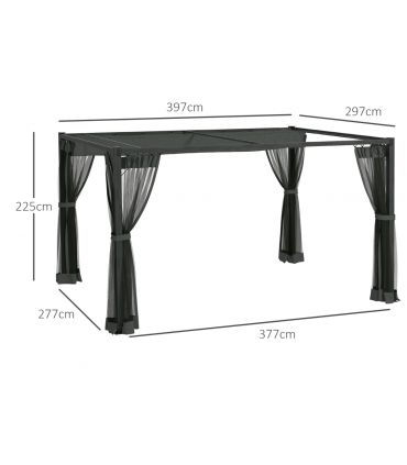 Outsunny 3 x 4m Pergola with Retractable Roof and Netting, Dark Grey