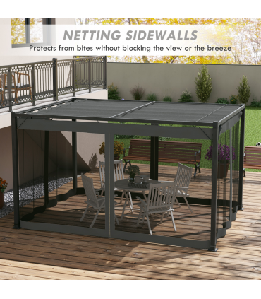 Outsunny 3 x 4m Pergola with Retractable Roof and Netting, Dark Grey