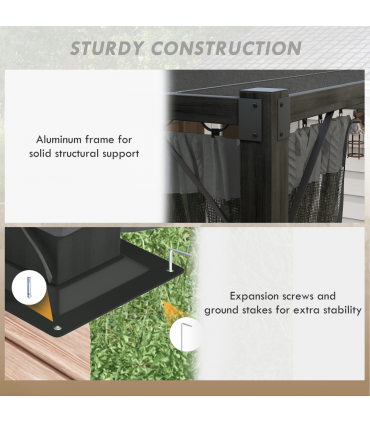 Outsunny 3 x 4m Pergola with Retractable Roof and Netting, Dark Grey