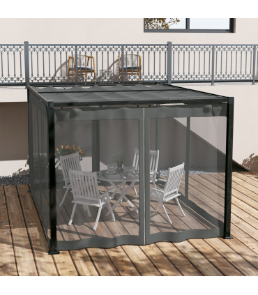 Outsunny 3 x 4m Pergola with Retractable Roof and Netting, Dark Grey