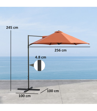 Outsunny 2.5M Offset Roma Patio Umbrella W/ 360° Rotation, Orange