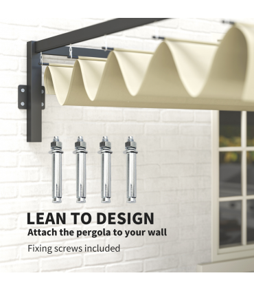 Outsunny 3 x 4m Wall Mounted Pergola with Retractable Roof, Khaki
