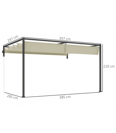 Outsunny 3 x 4m Wall Mounted Pergola with Retractable Roof, Khaki