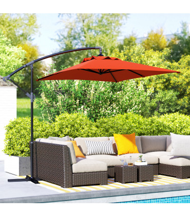 Outsunny 3 m Cantilever Parasol with Cross Base, Crank Handle, Orange