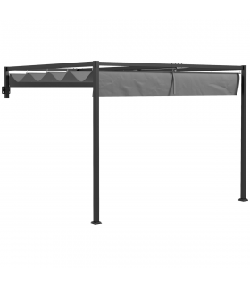 Outsunny 3 x 4m Wall Mounted Pergola with Retractable Sun Shade Canopy