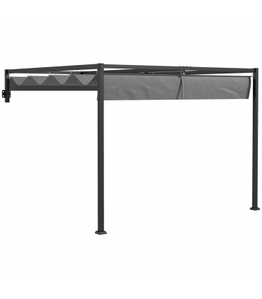 Outsunny 3 x 4m Wall Mounted Pergola with Retractable Sun Shade Canopy