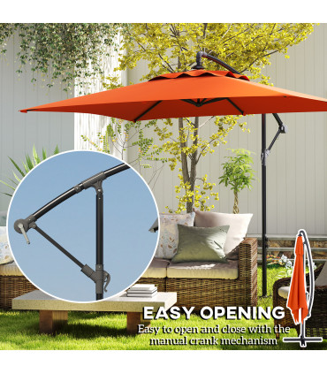 Outsunny 3 m Cantilever Parasol with Cross Base, Crank Handle, Orange