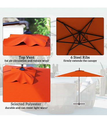 Outsunny 3 m Cantilever Parasol with Cross Base, Crank Handle, Orange