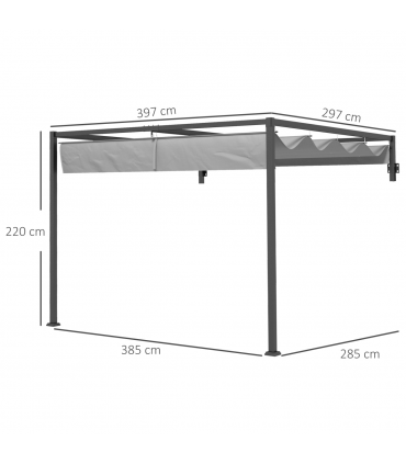 Outsunny 3 x 4m Wall Mounted Pergola with Retractable Sun Shade Canopy