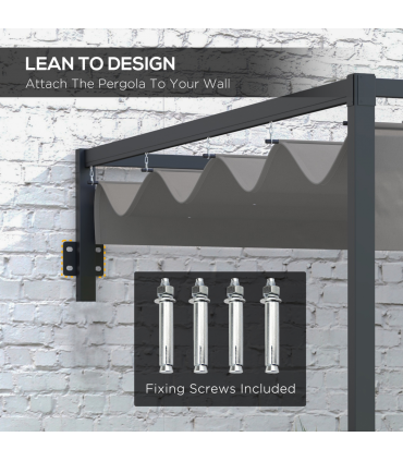 Outsunny 3 x 4m Wall Mounted Pergola with Retractable Sun Shade Canopy