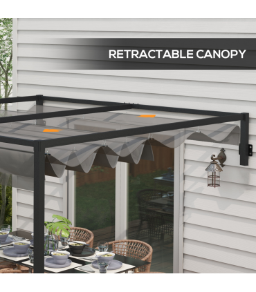 Outsunny 3 x 4m Wall Mounted Pergola with Retractable Sun Shade Canopy