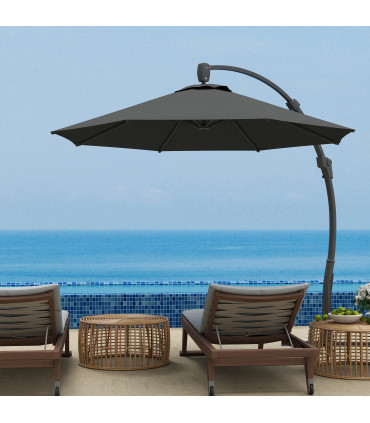 Outsunny 3(m) Garden Cantilever Parasol with Crank Aluminium Frame Grey