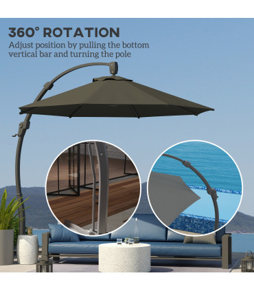 Outsunny 3(m) Garden Cantilever Parasol with Crank Aluminium Frame Grey