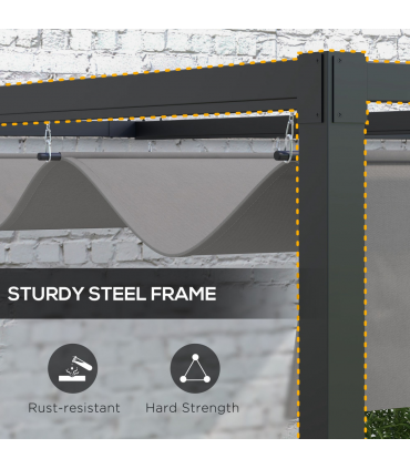 Outsunny 3 x 4m Wall Mounted Pergola with Retractable Sun Shade Canopy