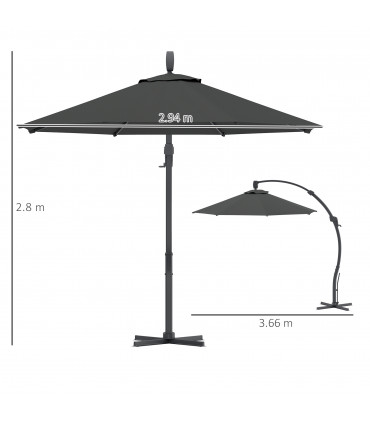 Outsunny 3(m) Garden Cantilever Parasol with Crank Aluminium Frame Grey