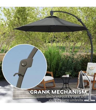Outsunny 3(m) Garden Cantilever Parasol with Crank Aluminium Frame Grey