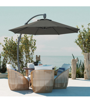 Outsunny 3(m) Garden Cantilever Parasol with Crank Aluminium Frame Grey
