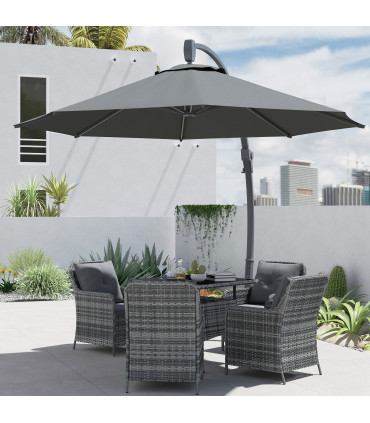 Outsunny 3(m) Garden Cantilever Parasol with Crank Aluminium Frame Grey