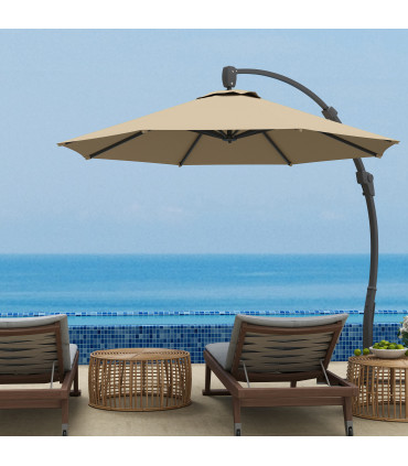 Outsunny 3(m) Garden Cantilever Parasol with Crank Aluminium Frame Khaki