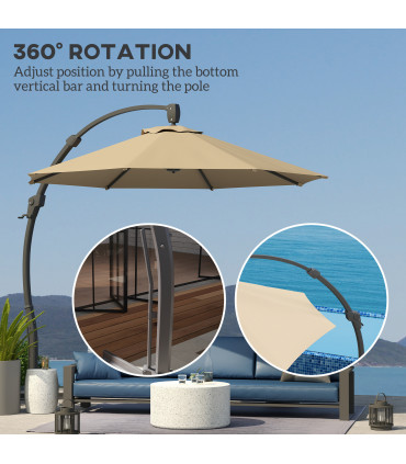 Outsunny 3(m) Garden Cantilever Parasol with Crank Aluminium Frame Khaki