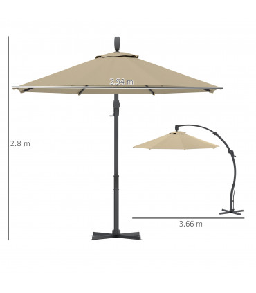 Outsunny 3(m) Garden Cantilever Parasol with Crank Aluminium Frame Khaki