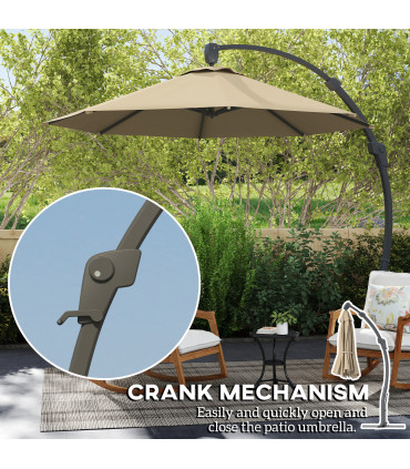 Outsunny 3(m) Garden Cantilever Parasol with Crank Aluminium Frame Khaki
