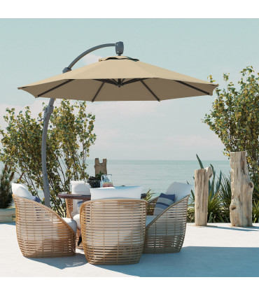 Outsunny 3(m) Garden Cantilever Parasol with Crank Aluminium Frame Khaki