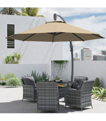 Outsunny 3(m) Garden Cantilever Parasol with Crank Aluminium Frame Khaki