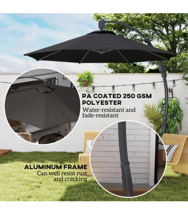 Outsunny 3(m) Garden Cantilever Parasol with Crank Aluminium Frame Black