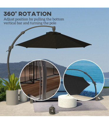 Outsunny 3(m) Garden Cantilever Parasol with Crank Aluminium Frame Black