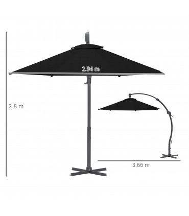 Outsunny 3(m) Garden Cantilever Parasol with Crank Aluminium Frame Black