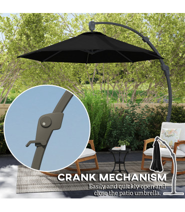 Outsunny 3(m) Garden Cantilever Parasol with Crank Aluminium Frame Black