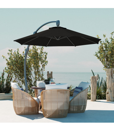 Outsunny 3(m) Garden Cantilever Parasol with Crank Aluminium Frame Black