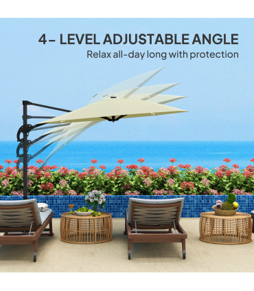 Outsunny 3(m) Garden Parasol w/ Lights, Crank Handle & Cross Base, Cream