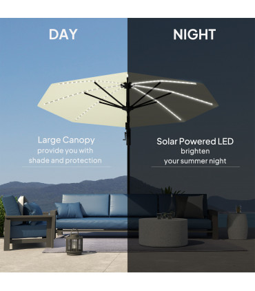 Outsunny 3(m) Garden Parasol w/ Lights, Crank Handle & Cross Base, Cream