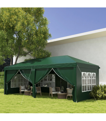 Outsunny 3 x 6m Pop Up Gazebo Party Tent Canopy Marquee with Storage Bag Green
