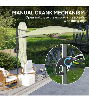 Outsunny 3(m) Garden Parasol w/ Lights, Crank Handle & Cross Base, Cream