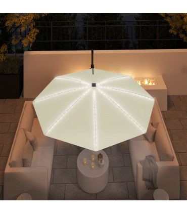 Outsunny 3(m) Garden Parasol w/ Lights, Crank Handle & Cross Base, Cream