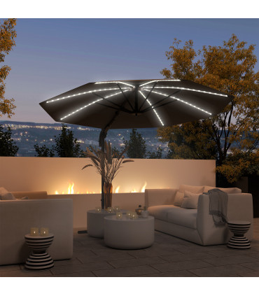 Outsunny 3(m) Garden Parasol w/ Lights, Crank Handle & Cross Base, Dark Grey