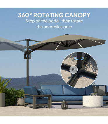 Outsunny 3(m) Garden Parasol w/ Lights, Crank Handle & Cross Base, Dark Grey