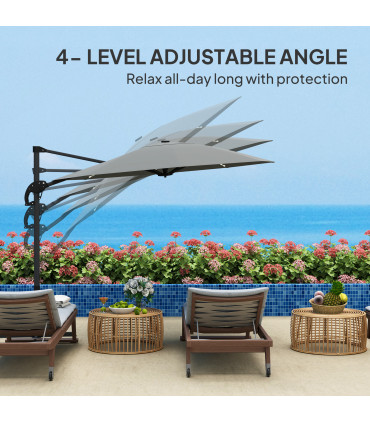 Outsunny 3(m) Garden Parasol w/ Lights, Crank Handle & Cross Base, Dark Grey