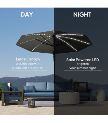 Outsunny 3(m) Garden Parasol w/ Lights, Crank Handle & Cross Base, Dark Grey