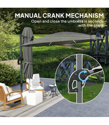 Outsunny 3(m) Garden Parasol w/ Lights, Crank Handle & Cross Base, Dark Grey