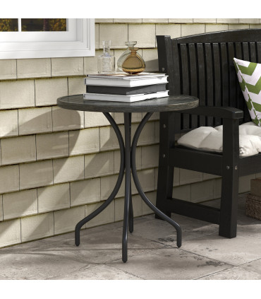 Outsunny Round Garden Table Outdoor Side Table with Steel Frame Grey