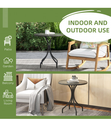 Outsunny Round Garden Table Outdoor Side Table with Steel Frame Grey