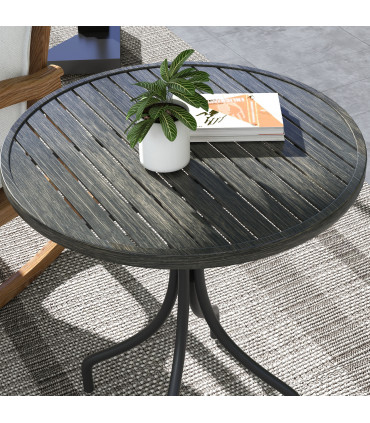 Outsunny Round Garden Table Outdoor Side Table with Steel Frame Grey
